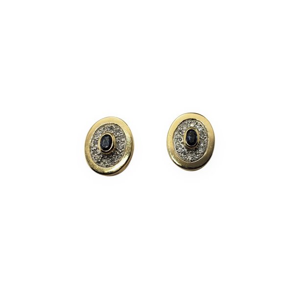 Vintage 10 Karat Yellow Gold Natural Sapphire and Diamond Earrings #12308